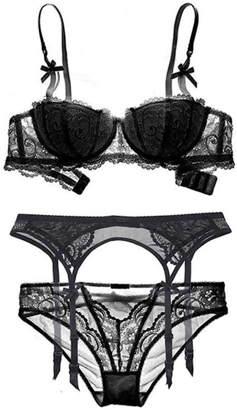 Ukkd Sexy Lingerie Women Bra Set Intimates Embroidery Half Cup Lingerie Thin Black Bra And Panty