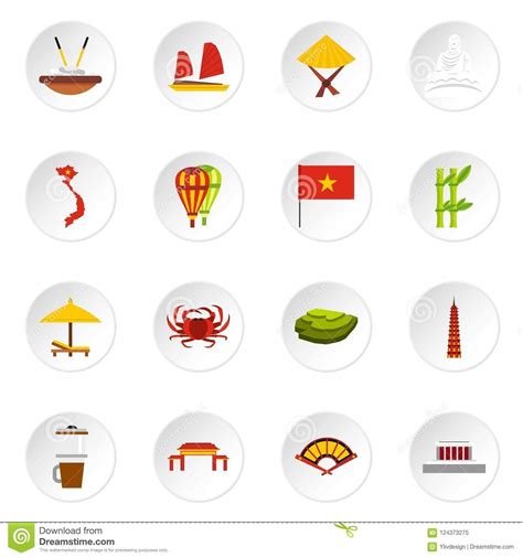 Iconos Fijados Estilo Plano De Vietnam Stock de ilustración