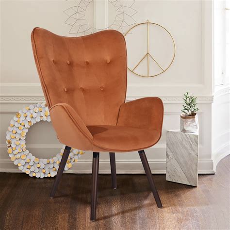 Velvet Accent Chair Modern Tufted Button Wingback Armchair Vanity Chair