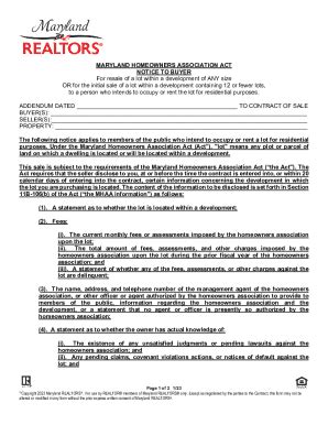 Fillable Online Maryland Homeowners Association Act Notice To Buyer