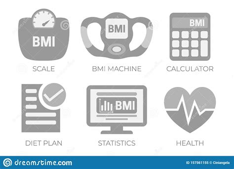 Bmi Body Mass Index Calculation Gray Illustration Icon Set With Bmi