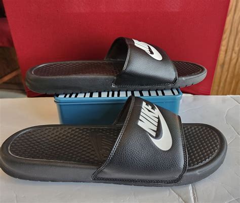 Size 10 Nike Benassi Jdi Slides Slip On Sandals Black White Ebay