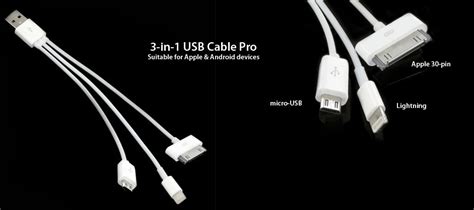 Buy Usb 3 In 1 Charging Cable 30 Pinlightningmicro Usb 20cm Usb