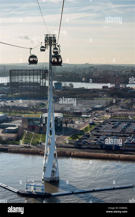 Emirates Air Line Cable Car Crosses River Thames Between The O2 North