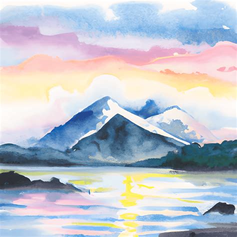 Watercolor Mountain Sunset Creative Fabrica