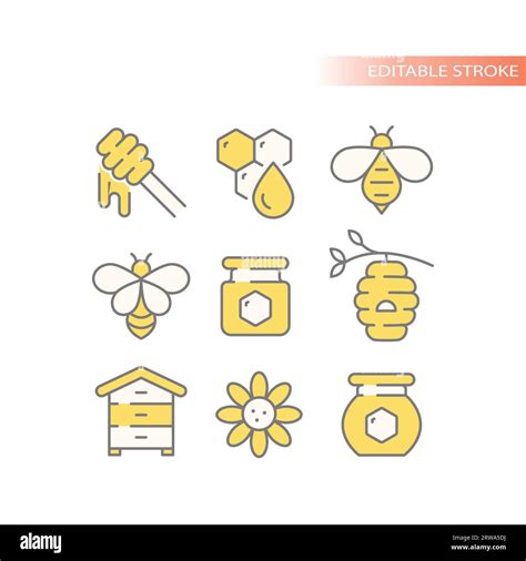 Honey Bee Jar Vector Line Icon Set Beehive Honeycomb Outline Icons