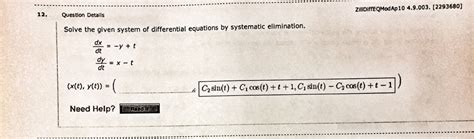 Solved Solve The Given System Of Differential Equations By