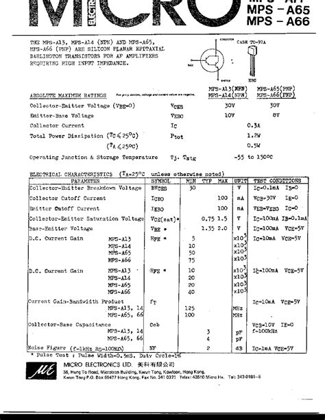 Mps A Datasheet Pages Micro Electronics Silicon Planar