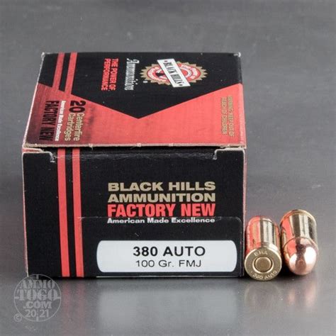 380 Auto Black Hills 100gr Fmj Ammo 500rnd Case 25 Boxes Of 20 Rounds