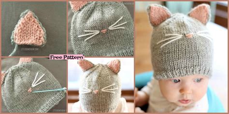 Pretty Knitting Kitty Cat Hat - Free Pattern - DIY 4 EVER