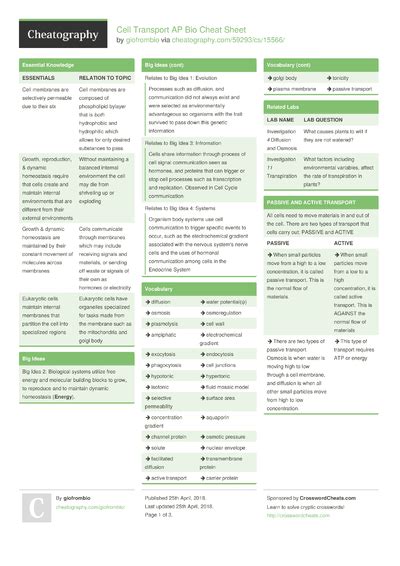 Ap Biology U2 Cell Structure And Functions Cheat Sheet By Phanbritney Download Free From