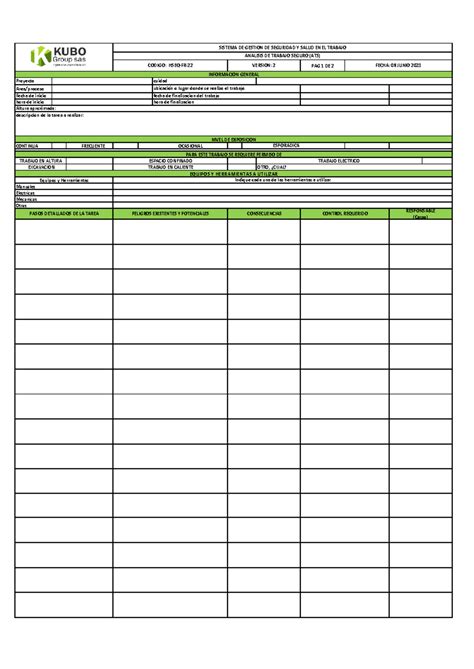 HSEQ FR 22 Formato Analisis DE Trabajo Seguro PAG 1 DE 2 Area Proceso