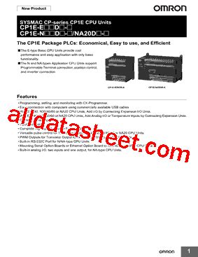 CP1E N60DR A Datasheet PDF Omron Electronics LLC