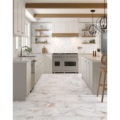 STAINMASTER Calacatta Gem 12 In X 24 In Matte Porcelain Marble Look