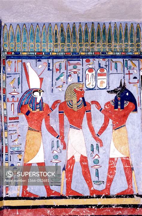 Mural Painting Of Pharaoh Ramses Ii Between Horus And Anubis At Tomb