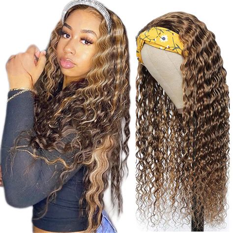 Lorauroga Highlight Headband Wig P4 27 Deep Wave Human Hair Wig Brown Deep Wave