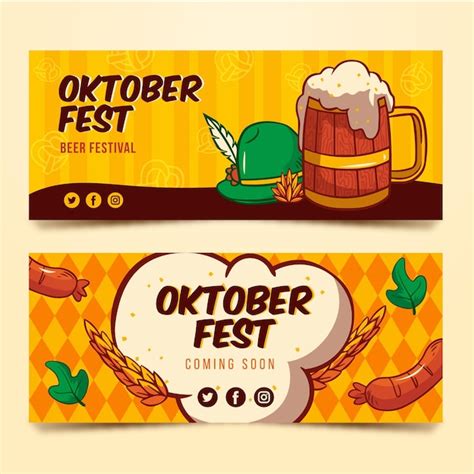 Banners desenhados à mão da oktoberfest Vetor Grátis