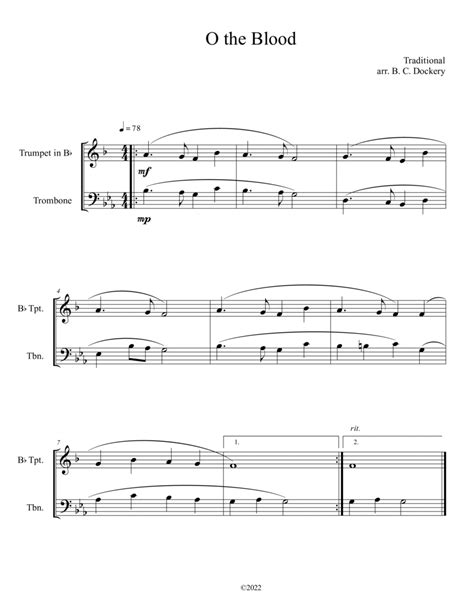 O The Blood Trumpet And Trombone Duet Arr B C Dockery Sheet