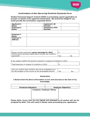 Fillable Online Confirmation Of Non Recurring Overtime Payments Form