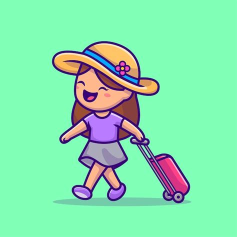 Free Vector | Cute girl traveling cartoon illustration. people holiday ...