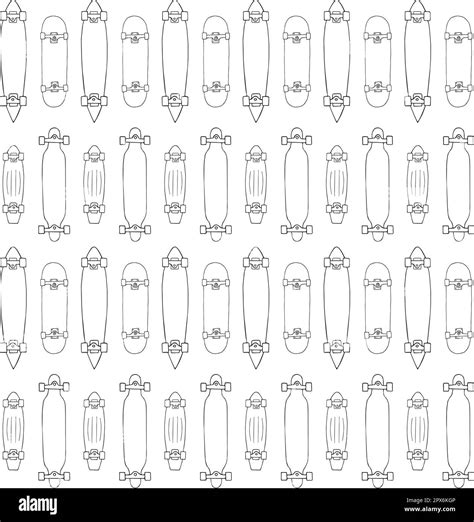 Vector Seamless Pattern Of Hand Drawn Doodle Sketch Skateboards