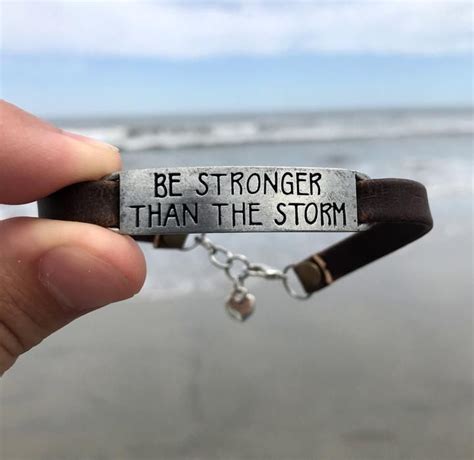 Be Stronger Than The Storm Leather Bracelet Engraved Bar Bracelet