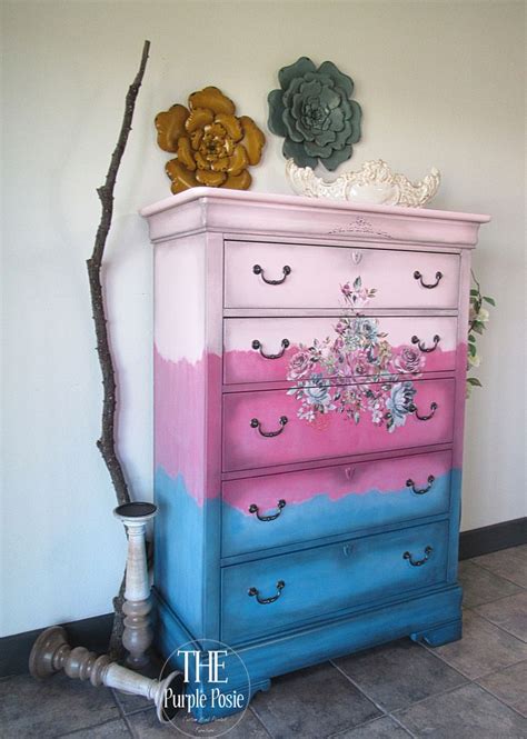 Floral Funky Ombr Chest Of Drawers Hand Painted Furniture Pink