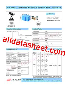 SLA 5VDC SL C Datasheet PDF Ningbo Songle Relay Co Ltd