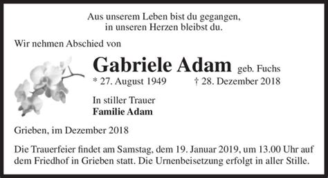 Traueranzeigen Von Gabriele Adam Geb Fuchs Abschied Nehmen De