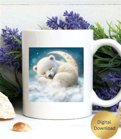 Cute Baby Bear Sleeping On Moon Nursery Art Printable Digital Instant