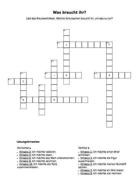 Kreuzworträtsel Was braucht ihr als PDF Arbeitsblatt Schulraetsel de