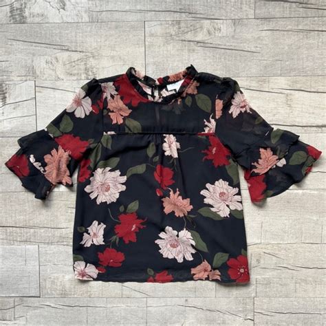 Monteau Tops Monteau Los Angeles Boho Black Midnight Floral Ruffle