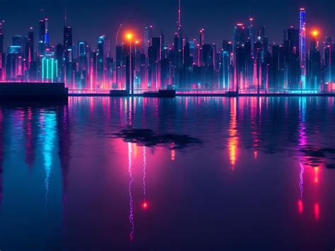 Premium Photo Neon City Lights Reflecting On Water