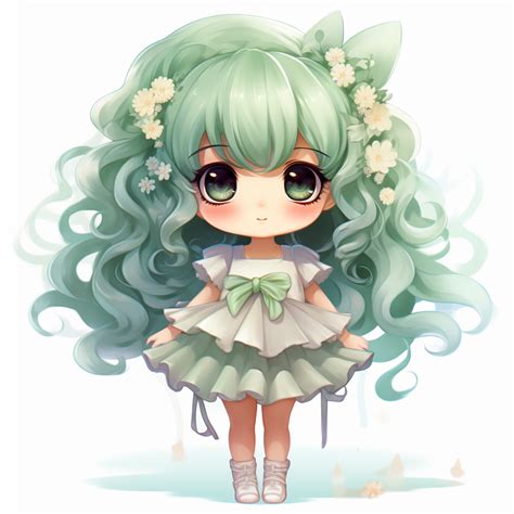 Chibi Anime Girl Pastel Green Cute Frilly Dress By Cafepluto1212 On