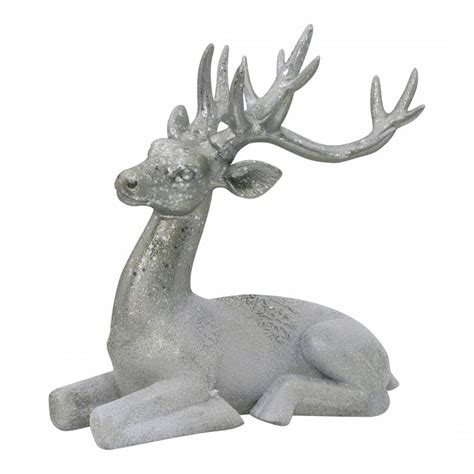 Festive 29cm Silver Sitting Reindeer Dewaldens Garden Centre