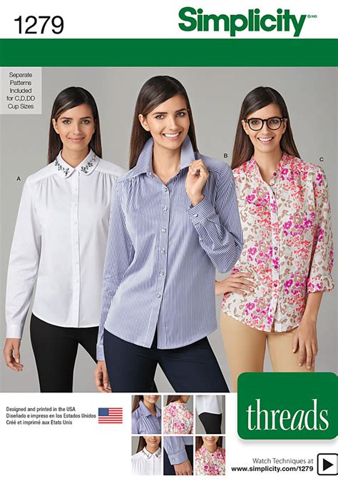 Simplicity 1279 Misses Shirt With Collar Variations