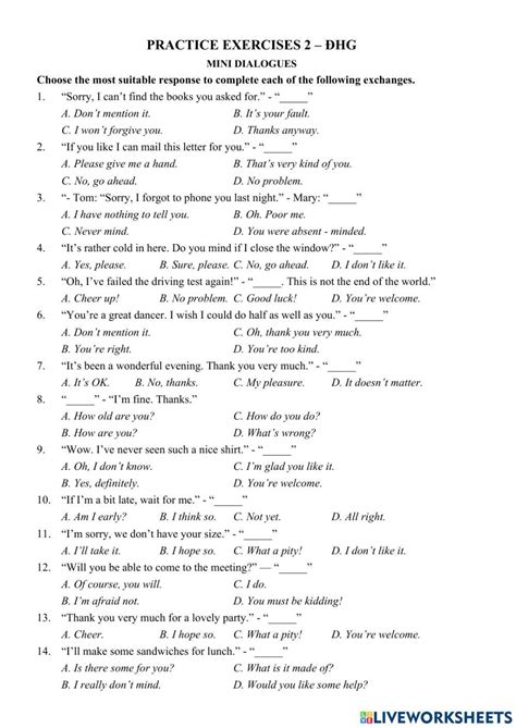 E9 Mini Dialogues 1 Đhg Worksheet Live Worksheets