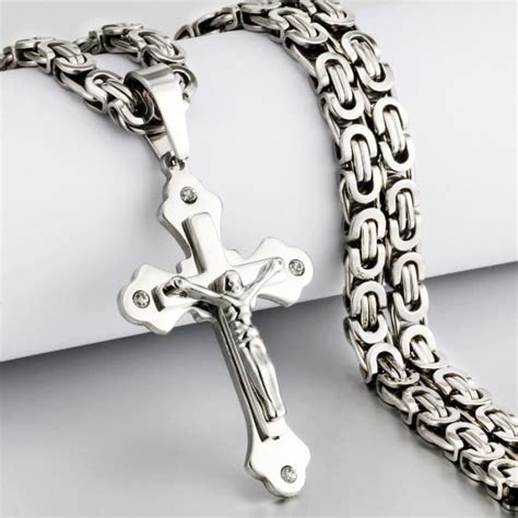 Croix Crucifix lourde pendentif collier hommes or acier inoxydable mâle