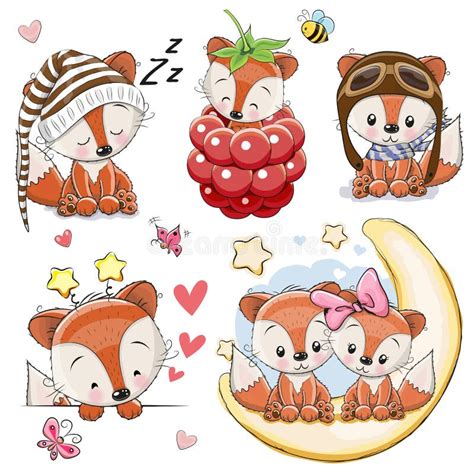 Set of Cartoon Foxes on a White Background Stock Vector - Illustration ...