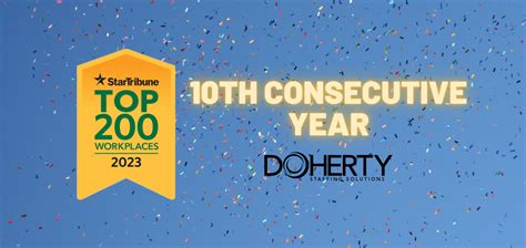 Doherty Staffing Solutions Named To 2023 Top Workplaces For 10th