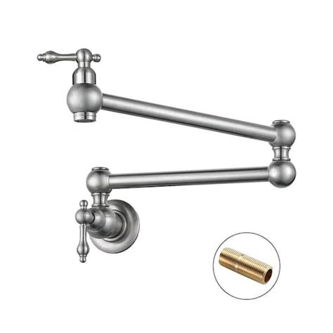 Iviga Brass Wall Mount Pot Filler With 2 Aerators And Brass Valve Double Handle Single Hole