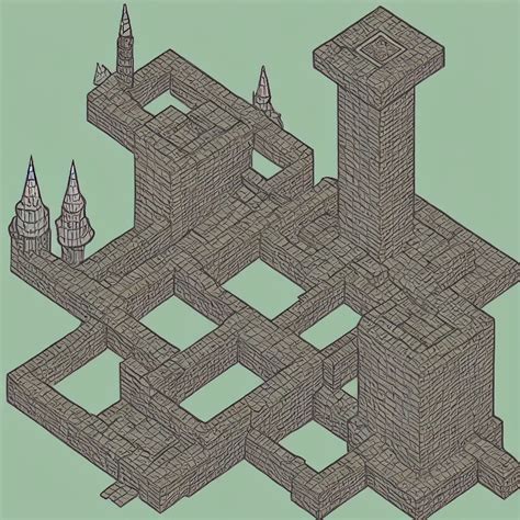 Isometric View Of Wizard S Tower Lineart K Stable Diffusion