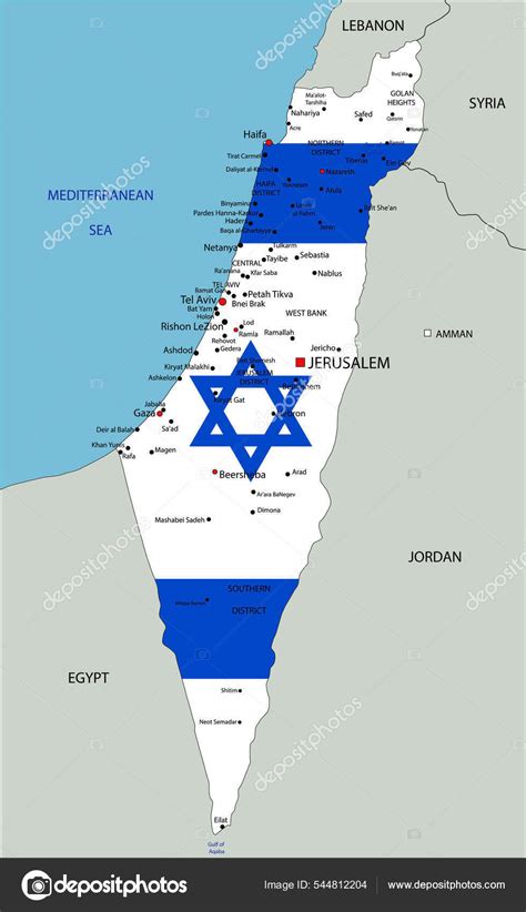 Israel Highly Detailed Political Map National Flag Stock Vector By