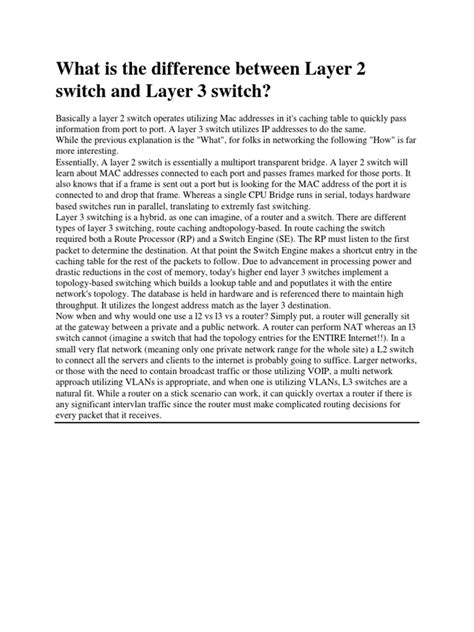 L2 AND L3 Switch Difference | PDF | Network Switch | Router (Computing)