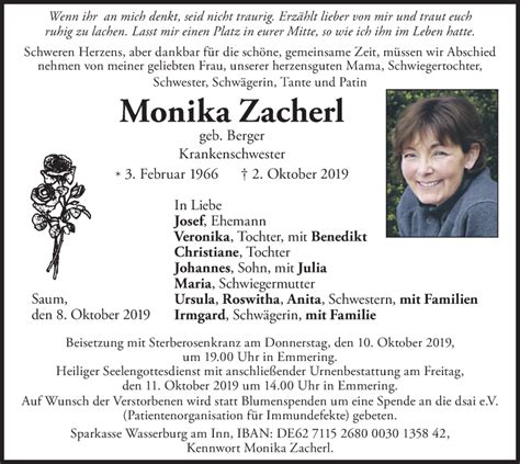 Traueranzeigen Von Monika Zacherl Trauer Merkur De