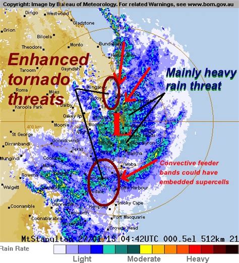 Enhanced tornado threat moving toward the Gold Coast Region of Australia as Ex Tropical Cyclone ...