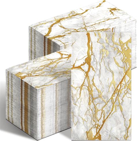 Amazon Geyoga 200 Pcs White Gold Marble Guest Napkins 2 Ply Marble