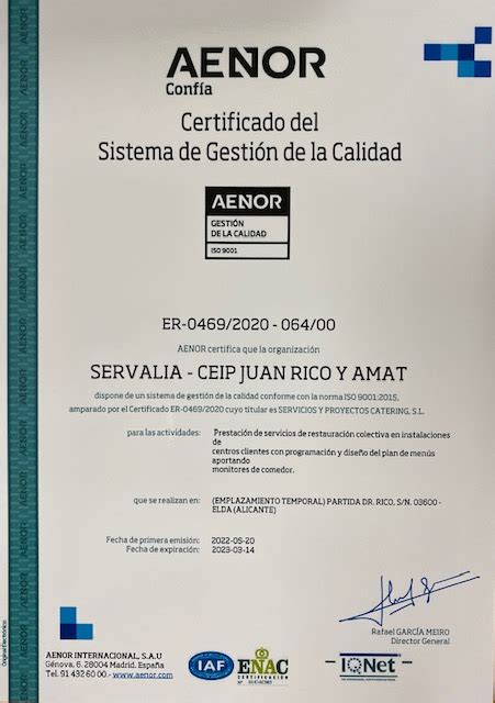 Certificado Aenor Ceip Juan Rico Y Amat