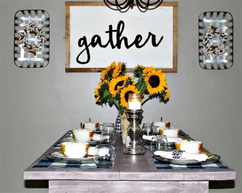 Early Fall Tablescape With Buffalo Check And Sunflowers