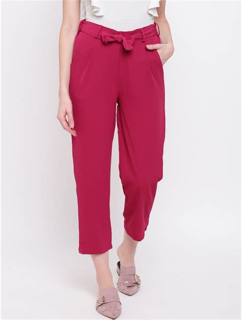 Mayra Womens Magenta Polyester Solid Trouser